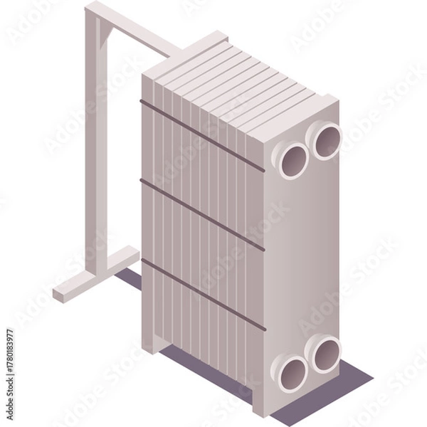 Fototapeta Industrial Heat Exchanger Equipment Isometric View Rendering On Transparent Background For Brewery Factory Machinery Design