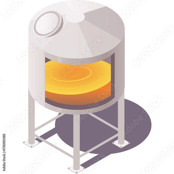 Obraz Isometric Brewery Vat With Golden Liquid Inside On Transparent Background With Shadow