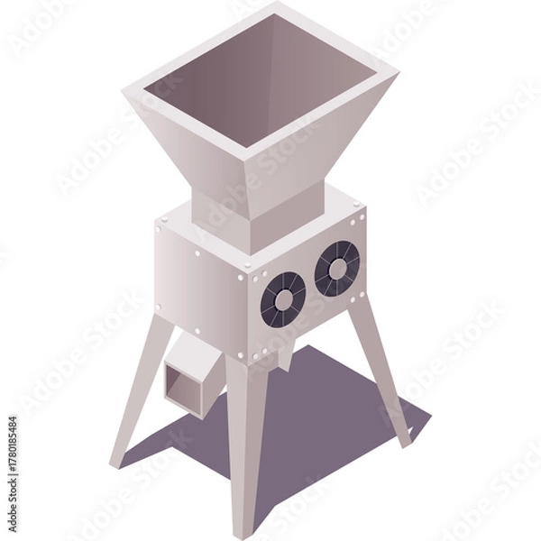 Fototapeta Isometric industrial grinder machine with metal hopper and cooling fans on transparent background detailed vector illustration