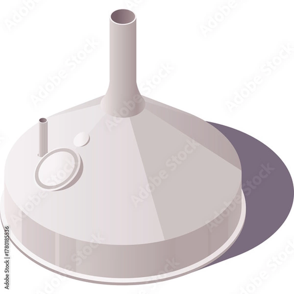 Obraz Isometric View of a Light Gray Industrial Funnel with a Small Pipe Detail and Dark Shadow on a Transparent Background