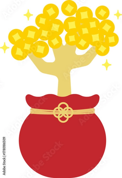 Obraz Fortune Gold Coin Money Tree in Pouch