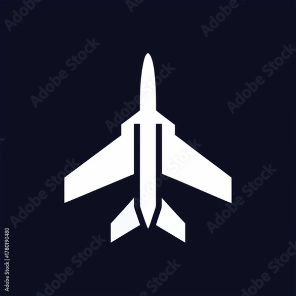 Obraz Modern fighter jet vector icon on black background, ideal for air force, aviation, and defence design projects.