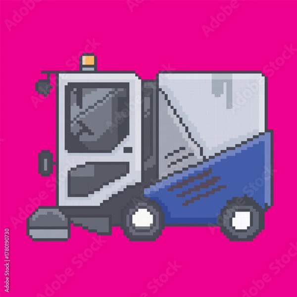 Obraz Street sweeper car pixel art, vector illustration on isolated background.