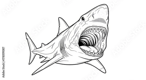 Fototapeta Shark illustration open mouth showing teeth vector graphic isolated