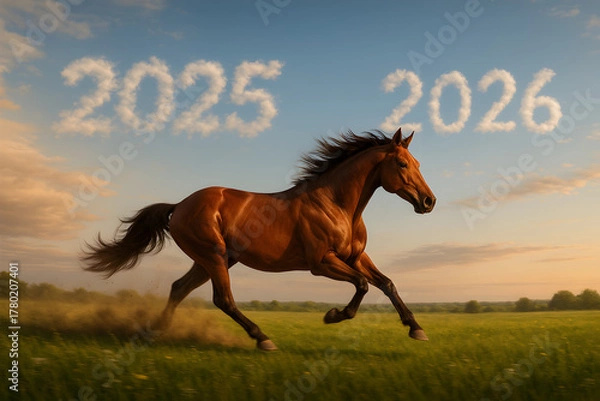 Obraz The red horse passes 2025 and heads towards 2026.