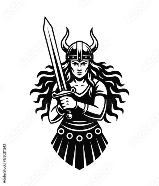 Obraz Female Viking Warrior Logo