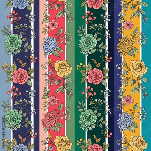 Fototapeta Watercolor floral pattern of hand-painted wildflowers and sprawling leaves tied with a sheer ribbon on a bright white silk background, created for wallpaper and fabric, illuminated with diffused	