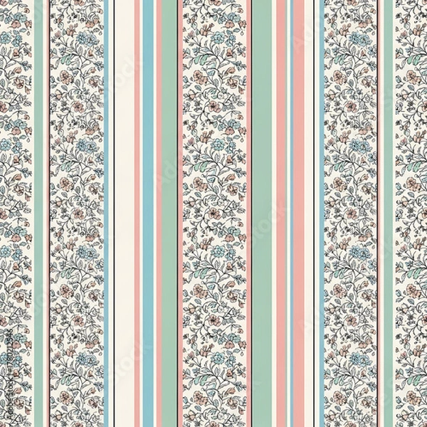 Fototapeta Watercolor floral pattern of hand-painted wildflowers and sprawling leaves tied with a sheer ribbon on a bright white silk background, created for wallpaper and fabric, illuminated with diffused	