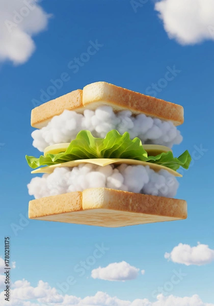 Obraz Sandwich floating in the sky with clouds
