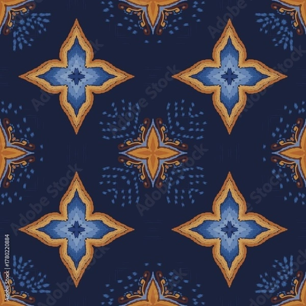 Fototapeta Bright Stars Ikat Seamless Pattern - Hand Drawn ikat in beautiful shape repeat - Seamless pattern - Star background hand drawn ikat - Illuminate design seamless