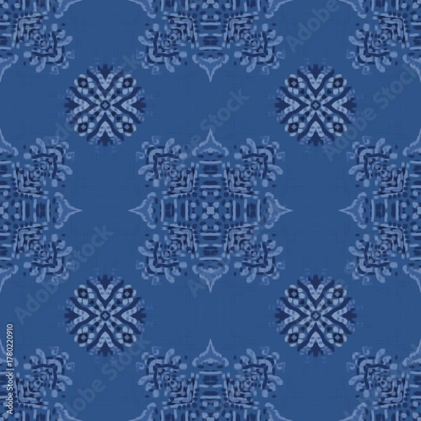 Fototapeta Ikat Blue Ethnic Seamless Pattern - Oriental Blue traditional Ikat Seamless Pattern - Seamless Pattern - Beautiful Blue Tile ikat repeat - Scalable