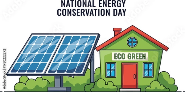 Obraz National Energy Conservation Day illustration with solar panel and eco greenhouse