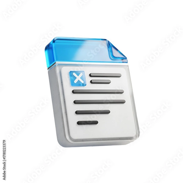 Fototapeta 3d render of a document icon with a blue header isolated on transparent background
