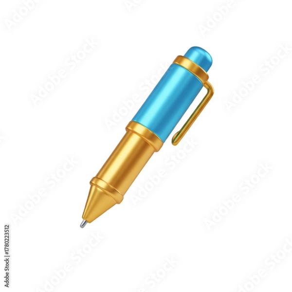 Fototapeta Pen icon with blue and gold isolated on transparent background for design and decoration