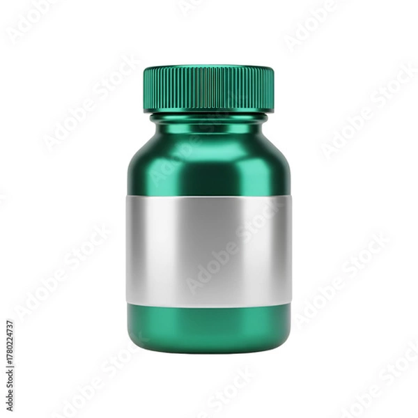 Fototapeta Illustration of a green medicine bottle isolated on transparent background, ideal for health themes