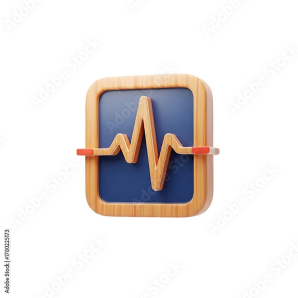 Fototapeta Heartbeat icon on blue square isolated on transparent background, 3d rendering