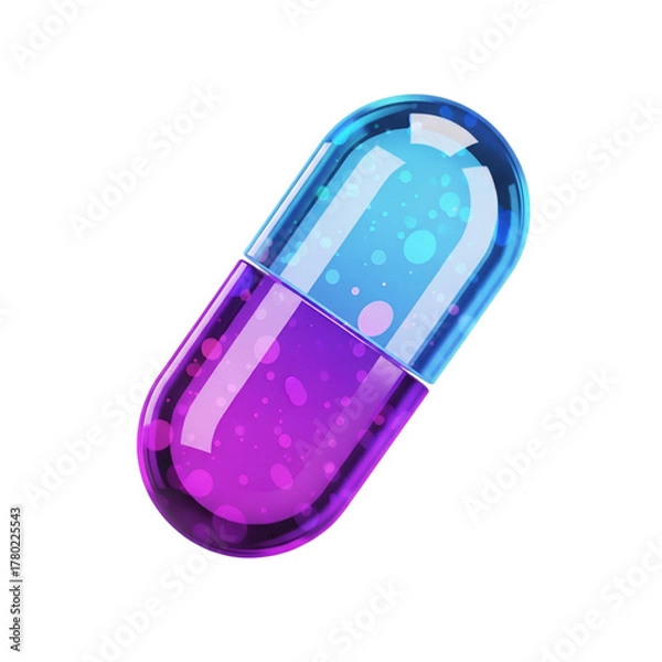 Fototapeta Blue and purple pill isolated on transparent background, 3d rendering illustration