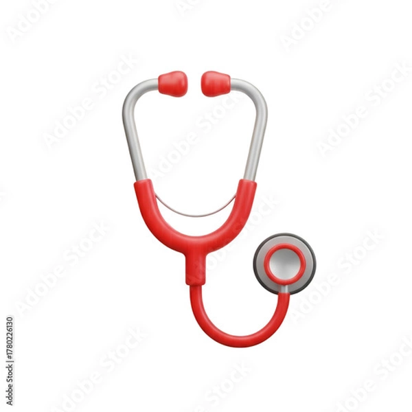 Fototapeta 3d rendering of a red stethoscope isolated on transparent background for medical use