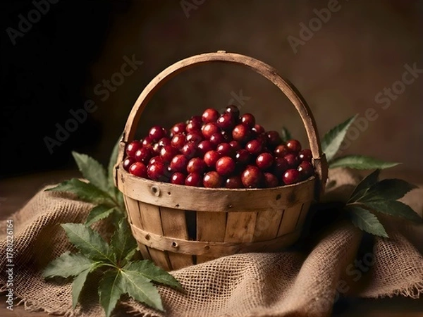 Obraz Rustic basket filled with ripe cranberries
