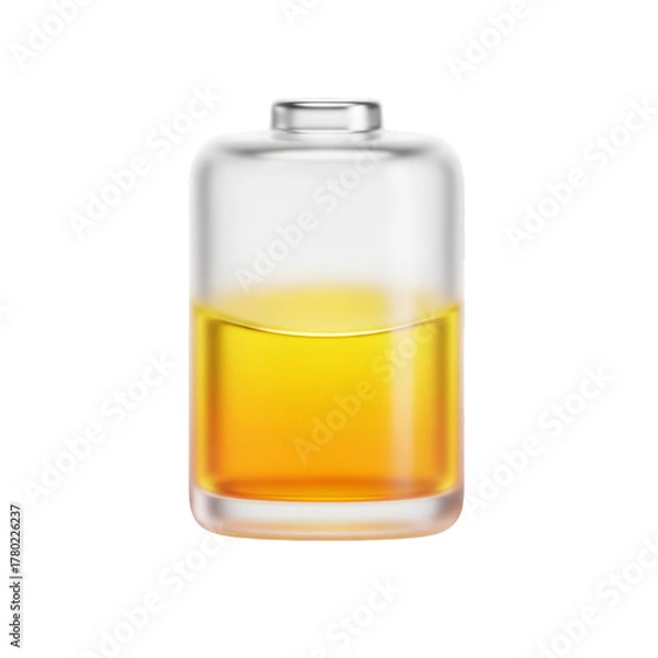 Fototapeta Glass bottle with yellow liquid isolated on transparent background, representing chemistry