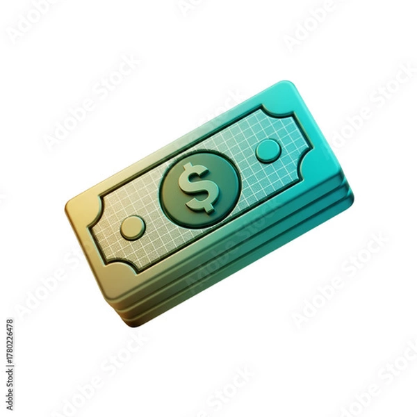 Fototapeta Stack of dollar bills with dollar sign isolated on transparent background