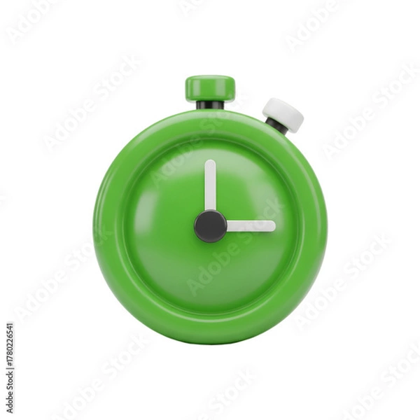 Fototapeta Green stopwatch with white button isolated on transparent background
