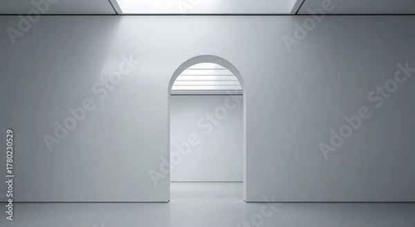 Fototapeta Minimalist Interior Rendering with Archway and Natural Light, Clean Architecture
