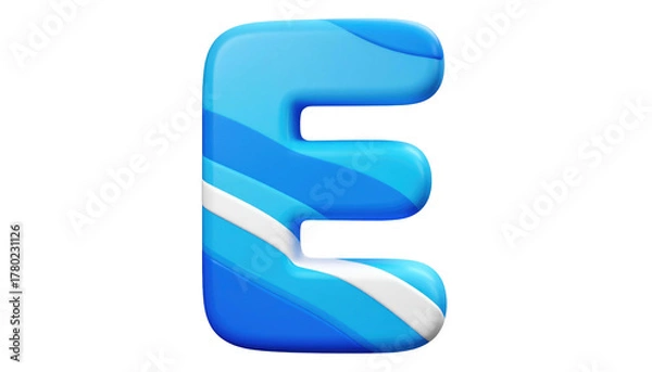 Fototapeta Glossy 'E' in blue hues with wavy stripes on a black backdrop