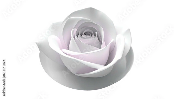 Fototapeta A luminous, delicate white rose bloom with tightly-curled petals. Soft gray-lavender hues at its heart