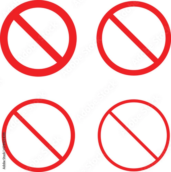 Fototapeta Four Red Prohibition Signs on White Background circle slash