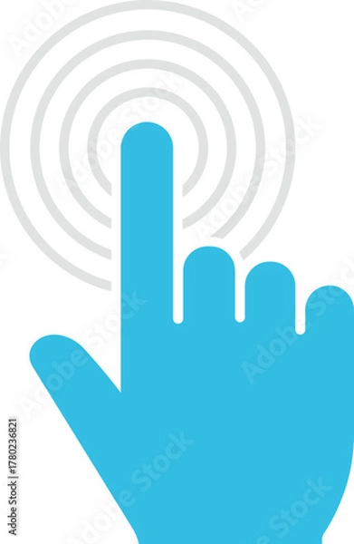 Fototapeta Blue hand cursor with concentric circles indicating touch or signal click