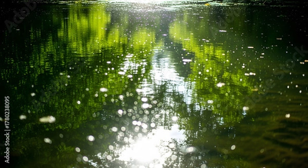 Obraz Abstract Blurry Sparkling Reflection of Trees in Water Body Landscape