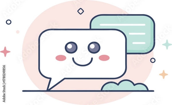 Fototapeta Delightful chat bubble character sharing happy thoughts and positive messages with a friendly smile