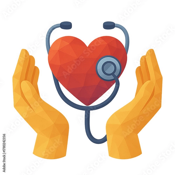 Obraz hand holding holding heart with stethoscope , illustration style