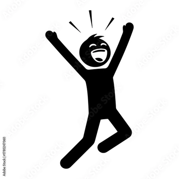 Obraz Excited stick figure jumping with joy simple vector illustration of a happy person celebrating success isolated on white background