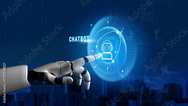 Fototapeta Advanced AI chatbot technology for automated customer service communication. This AI virtual assistant provides 24 7 support and enhances user engagement. Motif