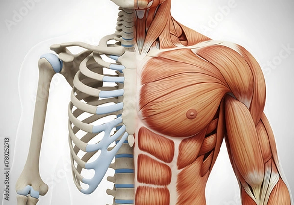 Fototapeta Anatomical illustration showing the human muscular system and skeletal structure