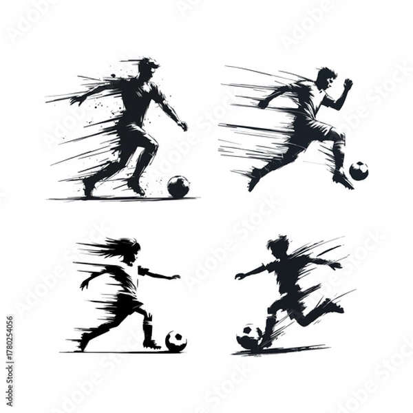 Obraz Soccer Player Silhouettes Vector Illustration
