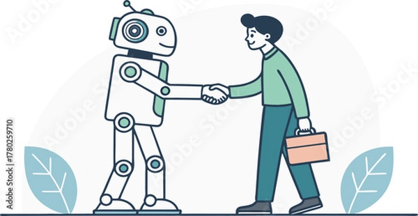 Fototapeta Professional handshake between a man and a friendly robot symbolizes futuristic partnership and technological integration