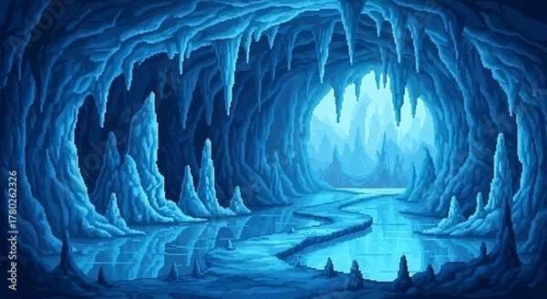 Obraz Explore the depths of a cool pixel art cave