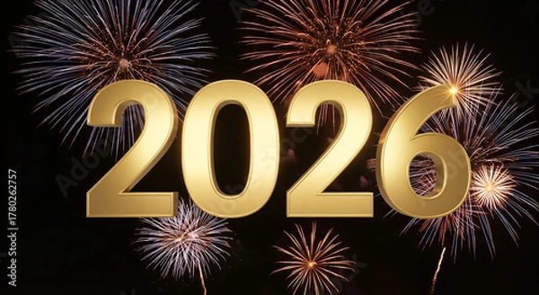 Obraz 2026 Golden Numbers with Explosive New Year Fireworks Display