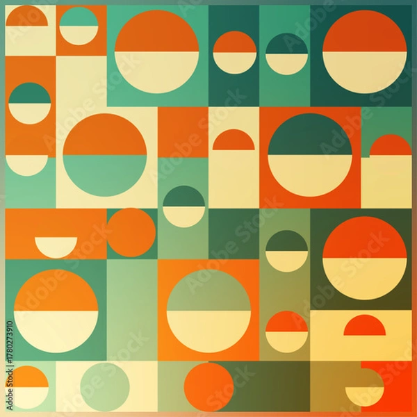 Fototapeta Colorful geometric retro pattern with circles and squares in vibrant symmetrical layout [Converted].eps