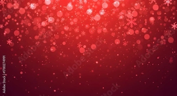 Obraz Abstract red christmas background with snowflakes and bokeh lights