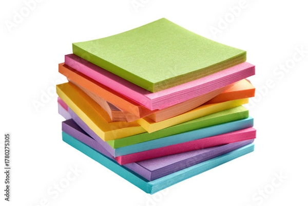 Fototapeta Stack of colorful, small square paper notes