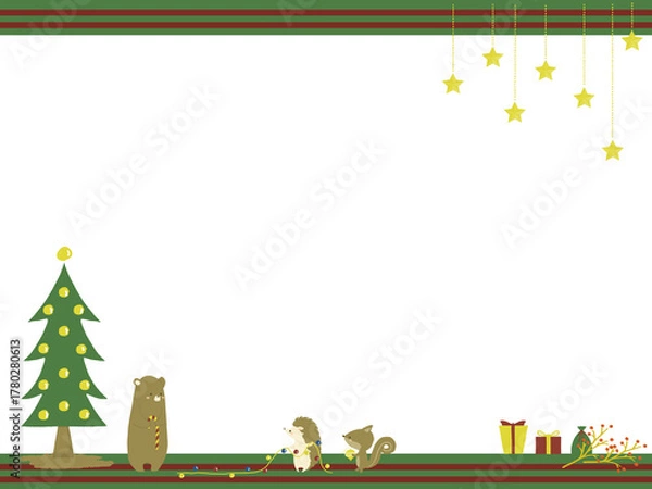 Obraz クリスマスの準備をする動物たちのフレーム