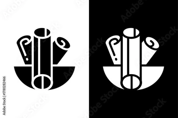 Obraz Cinnamon Stick Silhouette Vector Icon. Black and White Spice Illustration Design
