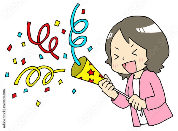 Obraz クラッカーを鳴らす女性