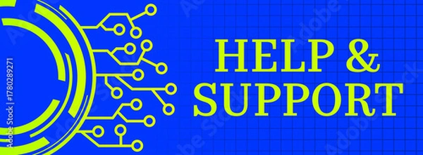 Fototapeta Help And Support Tech Circle Circuit Green Blue Horizontal Text 