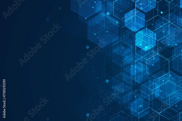 Fototapeta Blue hexagonal grid technology background, Futuristic digital data design.