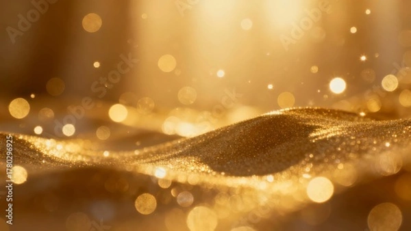 Fototapeta Golden sand dunes shimmer with sparkling bokeh lights, creating a luxurious and ethereal atmosphere.